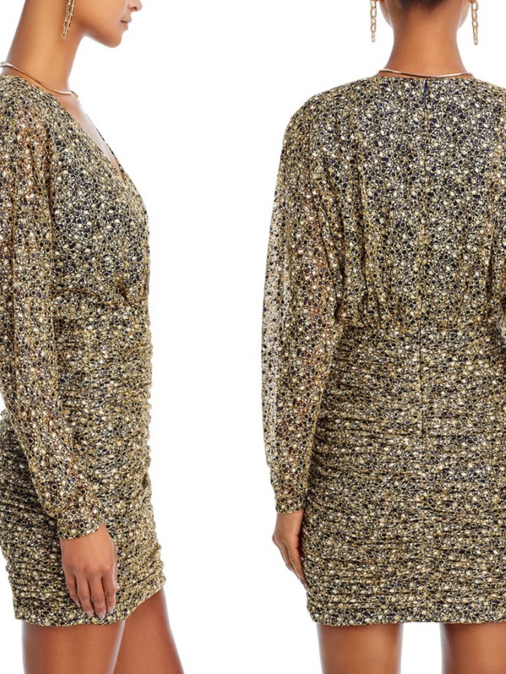 NEW Ramy Brook Women's Gold Mesh Crossover V-Neck Long Sleeve Opal Dress - Picture 14 of 15